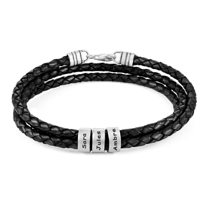 Heren Armband van Zwart Leer – Aanpasbaar met Afwerkingen in Zilver of Goud