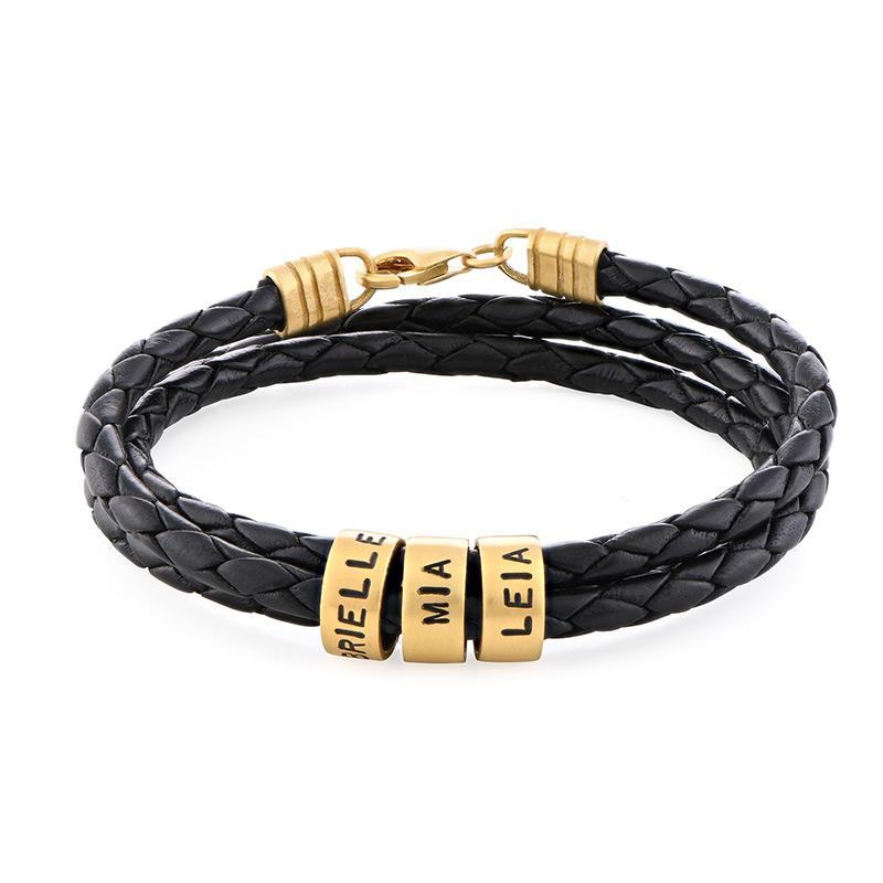 Heren Armband van Zwart Leer – Aanpasbaar met Afwerkingen in Zilver of Goud