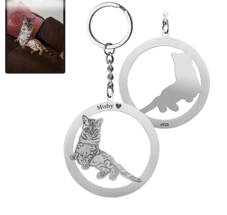 Sleutelhanger met silhouet van een cirkelvormige kat