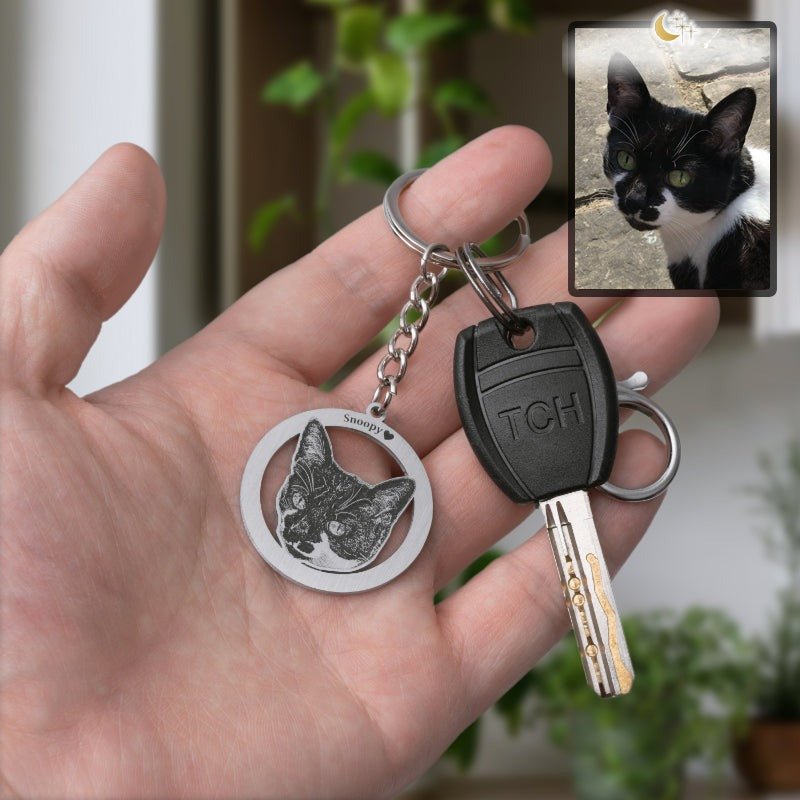 Sleutelhanger met silhouet van een cirkelvormige kat